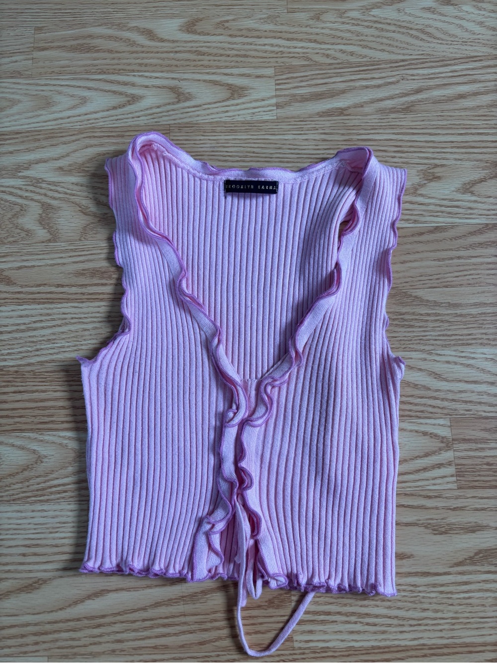Pink Ribbed Ruffle Tie-Front Tank Brooklyn karma size medium